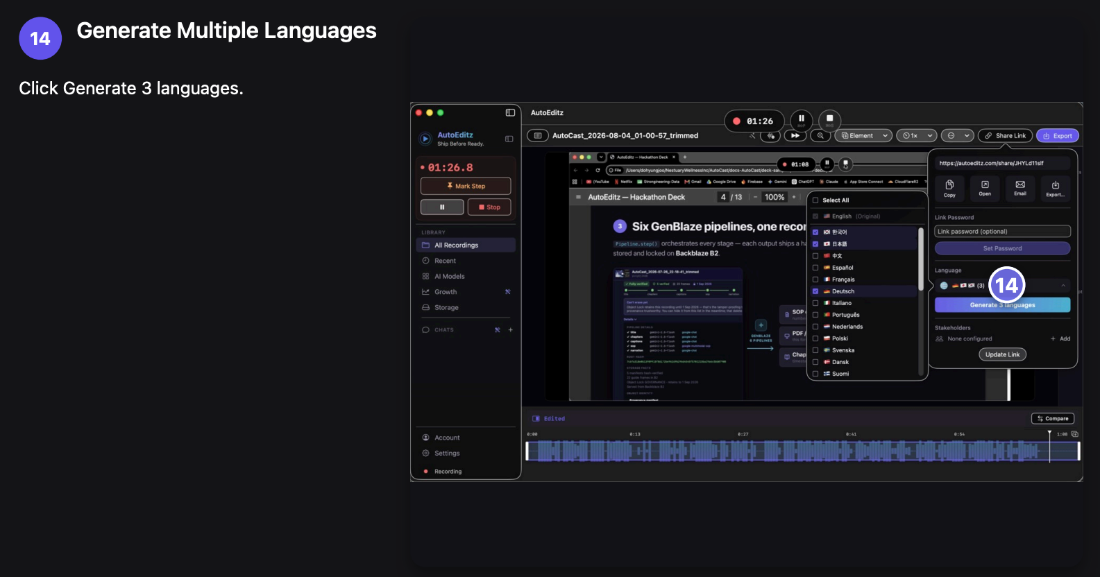 Multi-language SOP generation — select languages and generate narrated versions
